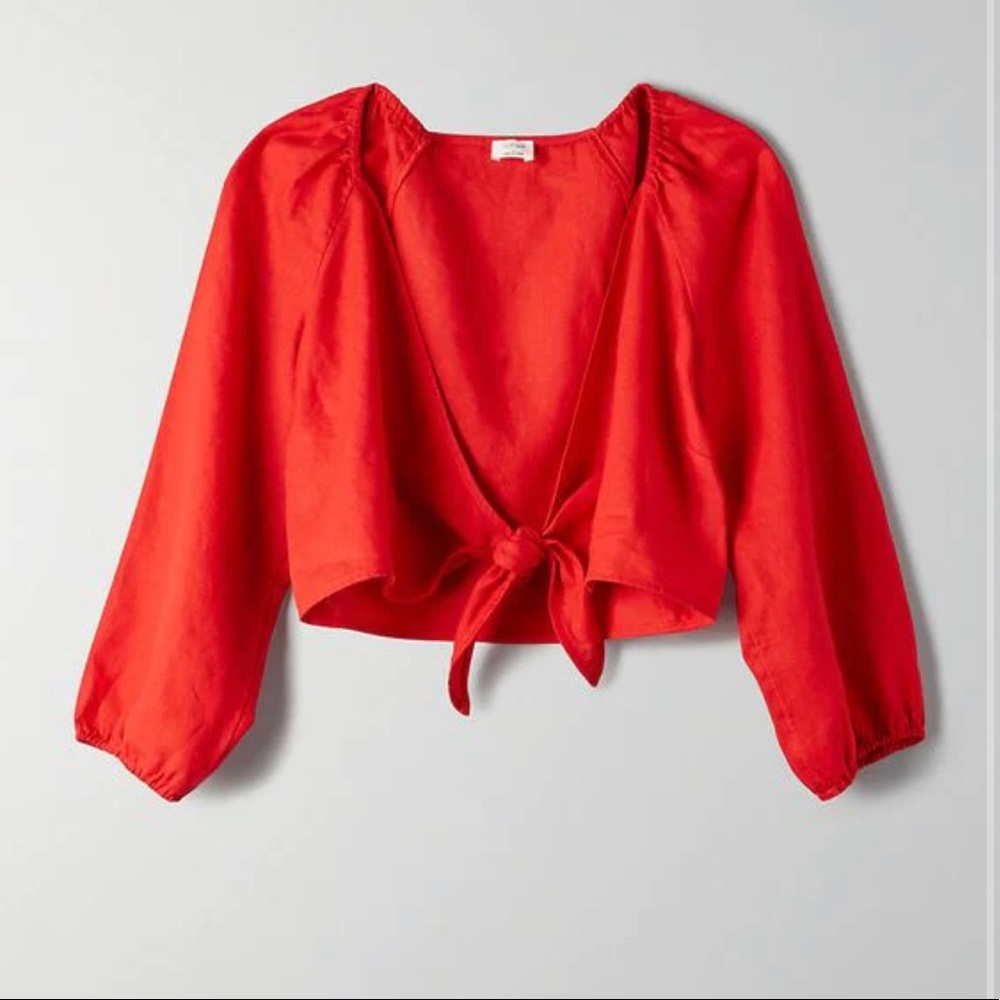 NEW Aritzia Wilfred Tenley Linen Tie-front Top